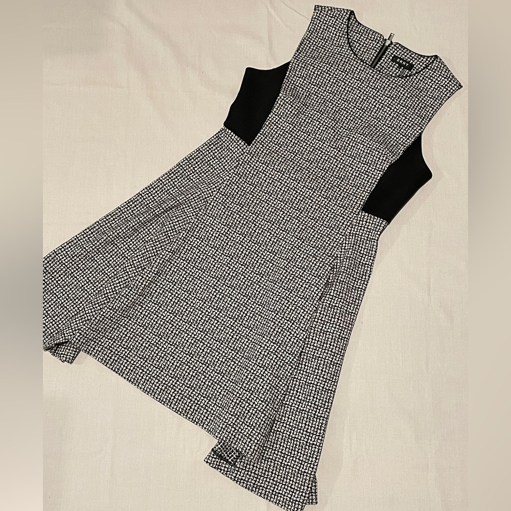 DKNY Checkered Asymmetrical A-Line Sleeveless Dress